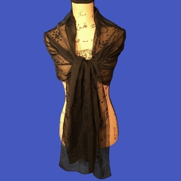 CEJON ACCESSORIES INC.100% Polyester Chiffon/Sequin Wrap, Beaded Black Chiffon - Picture 5 of 5